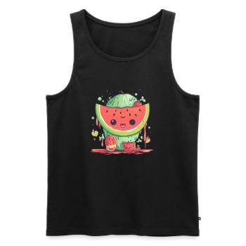 Ella pastèque kawaii - Débardeur bio Premium Homme - noir - Devant - AI Model Male 178 light (178cm)