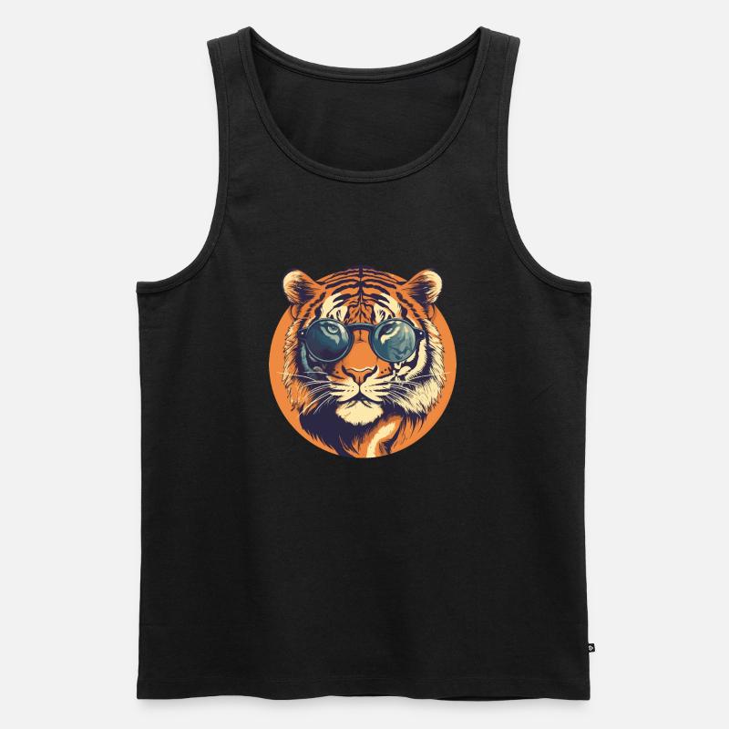 Tiger mit Sonnenbrille, Katze, Raubtier - Männer Premium Bio Tank Top - Schwarz