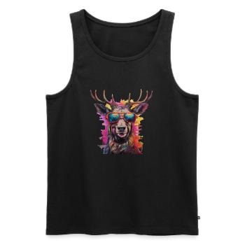 Cooler Hirsch mit Sonnenbrille, Tracht Dorffest - Männer Premium Bio Tank Top - Schwarz - Vorne - AI Model Male 178 light (178cm)