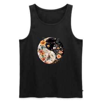 Symbole Yin-yang avec des fleurs - Débardeur bio Premium Homme - noir - Devant - Michal (187cm)