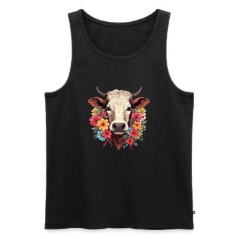 Vache avec des fleurs - Débardeur bio Premium Homme - noir - Devant - Michal (187cm)