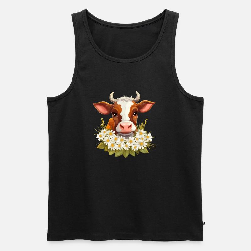 Kuh mit Blumen - Männer Premium Bio Tank Top - Schwarz