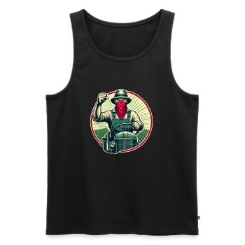 Stikers Farmer on Original Vintage Tractor - Men's Premium Organic Tank Top - black - Front - AI Model Male 178 light (178cm)