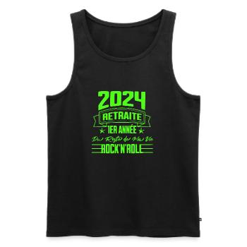 "2024 Retraite Rock'n'Roll - Première Année" - Débardeur bio Premium Homme - noir - Devant - Michal (187cm)
