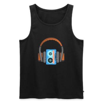 Headphones and audio cassette - Men's Premium Organic Tank Top - black - Front - Michal (187cm)