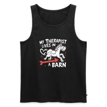 Mein Therapeut lebt im Stall - Männer Premium Bio Tank Top - Schwarz - Vorne - AI Model Male 178 light (178cm)