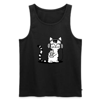chat mignon écoutant de la musique casque chaton - Débardeur bio Premium Homme - noir - Devant - Michal (187cm)