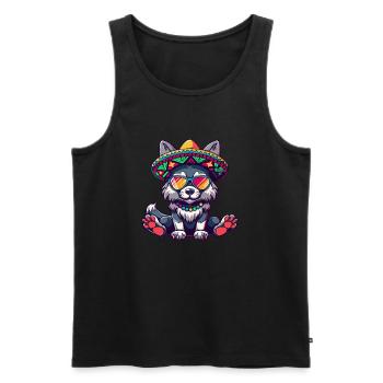 Wolf Comic Lustig Sombrero - Männer Premium Bio Tank Top - Schwarz - Vorne - Michal (187cm)