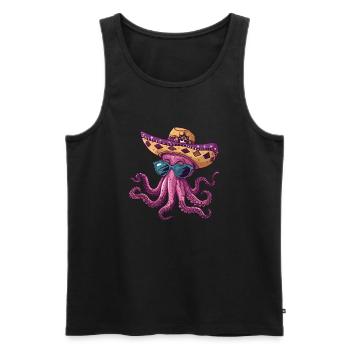 Oktopus Lustig Sombrero - Männer Premium Bio Tank Top - Schwarz - Vorne - Michal (187cm)