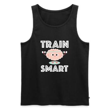 Train Smart | Fitness, brain, funny sayings - Men's Premium Organic Tank Top - black - Front - Michal (187cm)