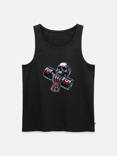 No Limit Workout Bodybuilding Skull with Dumbbell - Men's Premium Organic Tank Top - black