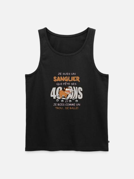 Chasseur, Anniversaire 40 ans, Humour Sanglier - Débardeur bio Premium Homme - noir