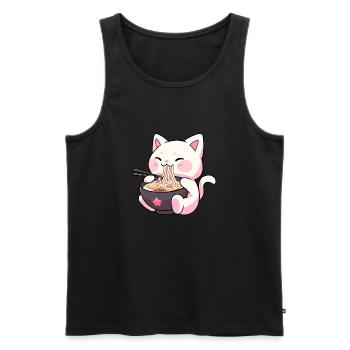 Chat Kawaii mignon mangeant des Ramen - Chemise Anime - Débardeur bio Premium Homme - noir - Devant - Michal (187cm)