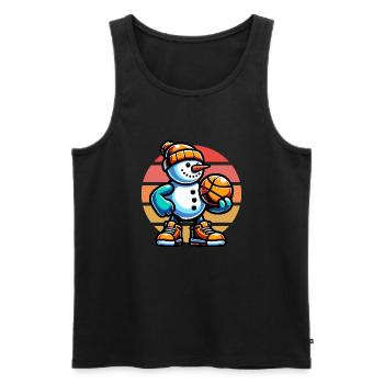 bonhomme de neige jouant au basket-ball Vintage coucher de soleil - Débardeur bio Premium Homme - noir - Devant - AI Model Male 178 light (178cm)