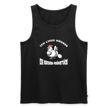 Drôle J’aime les poules petit-déjeuner oeuf design - Débardeur bio Premium Homme - noir - Devant - AI Model Male 178 light (178cm)