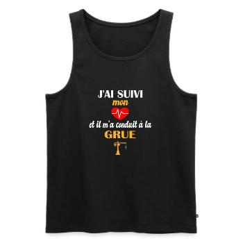 J'ai suivi mon coeur t-shirt grutier métier - Débardeur bio Premium Homme - noir - Devant - Michal (187cm)