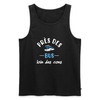 Près des bus loin des cons t-shirt chauffeur - Débardeur bio Premium Homme - noir - Devant - Michal (187cm)