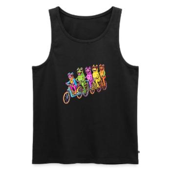 Techno Lover Rainbow Frog Bicyclist Rave - Men's Premium Organic Tank Top - black - Front - AI Model Male 178 light (178cm)