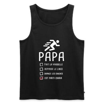 Papa est parti courir fête des pères footing - Débardeur bio Premium Homme - noir - Devant - AI Model Male 178 light (178cm)