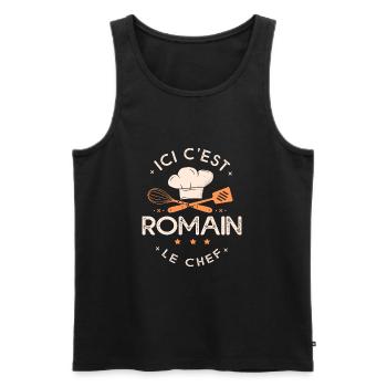Romain Chef Ici c est romain le chef cuisinier - Débardeur bio Premium Homme - noir - Devant - Michal (187cm)