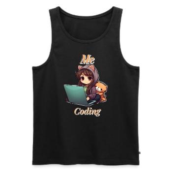 "Code Cutie: Anime-inspired Girl Coding" - Men's Premium Organic Tank Top - black - Front - AI Model Male 178 light (178cm)