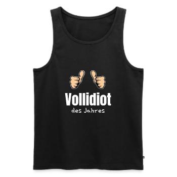 Vollidiot des Jahres Trottel Dulli Geschenk Daumen - Männer Premium Bio Tank Top - Schwarz - Vorne - AI Model Male 178 light (178cm)