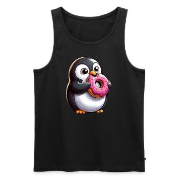 Mignon pingouin beignet dessin animé Crazy Candy - Débardeur bio Premium Homme - noir - Devant - AI Model Male 178 light (178cm)