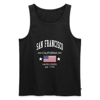 San Francisco - Men's Premium Organic Tank Top - black - Front - AI Model Male 178 light (178cm)