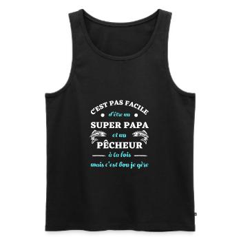 t shirt super papa pecheur humour peche homme - Débardeur bio Premium Homme - noir - Devant - Michal (187cm)