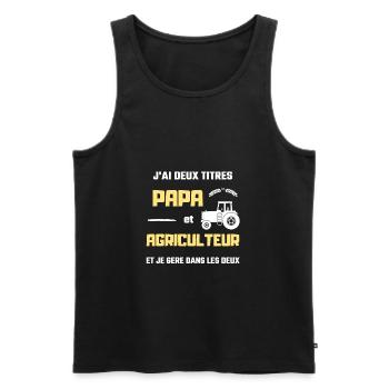 t shirt papa agriculteur humour agricole homme - Débardeur bio Premium Homme - noir - Devant - Michal (187cm)