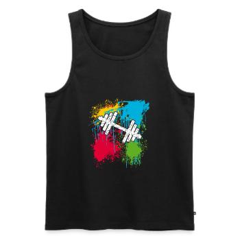 Hantel | Gym | Bodybuilding | Farbkleckse - Männer Premium Bio Tank Top - Schwarz - Vorne - AI Model Male 178 light (178cm)