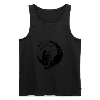 Deux chats sur la lune - Débardeur bio Premium Homme - noir - Devant - Michal (187cm)