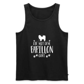 DIE MIT PAPILLON GEHT Hundespruch Hund Wilsigns - Männer Premium Bio Tank Top - Schwarz - Vorne - Michal (187cm)