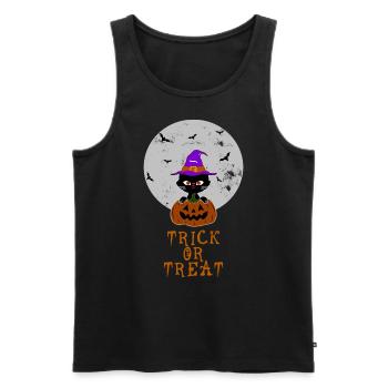 Halloween Trick or Treat Katze Kürbis Hexenhut - Männer Premium Bio Tank Top - Schwarz - Vorne - AI Model Male 178 light (178cm)