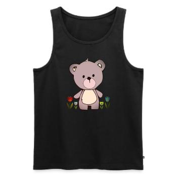 Happy Teddy Bär im Blumenmeer - Männer Premium Bio Tank Top - Schwarz - Vorne - AI Model Male 178 light (178cm)