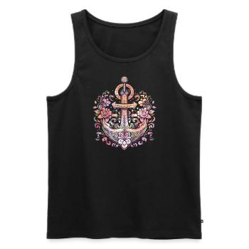 Anker, Retro, Meer, Maritim, Tattoo Style, Symbol - Männer Premium Bio Tank Top - Schwarz - Vorne - Michal (187cm)