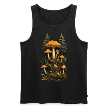 Retro Chanterelles Mushroom Picker Dream Mushroom Design - Men's Premium Organic Tank Top - black - Front - AI Model Male 178 light (178cm)