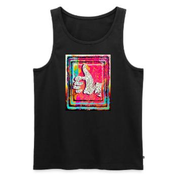 Daumen hoch, abstrakt und Zeitungstext - Männer Premium Bio Tank Top - Schwarz - Vorne - AI Model Male 178 light (178cm)