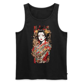 Japan Geisha Popart Retro Aesthetic - Men's Premium Organic Tank Top - black - Front - Michal (187cm)
