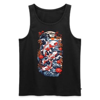 Koi Karpfen mit Wasserblumen Ukiyo-E Kunststil - Männer Premium Bio Tank Top - Schwarz - Vorne - AI Model Male 178 light (178cm)