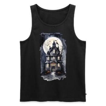 Maison hantée d’Halloween effrayante avec des chauves-souris - Débardeur bio Premium Homme - noir - Devant - Michal (187cm)