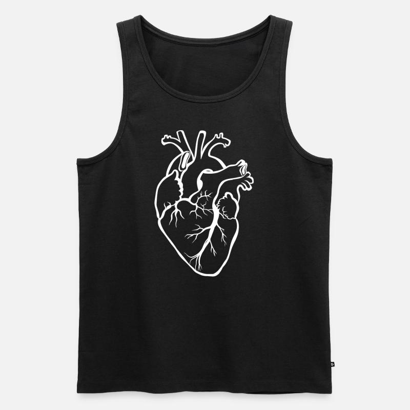 Anatomisches Herz – Weiße Monoline-Illustration - Männer Premium Bio Tank Top - Schwarz