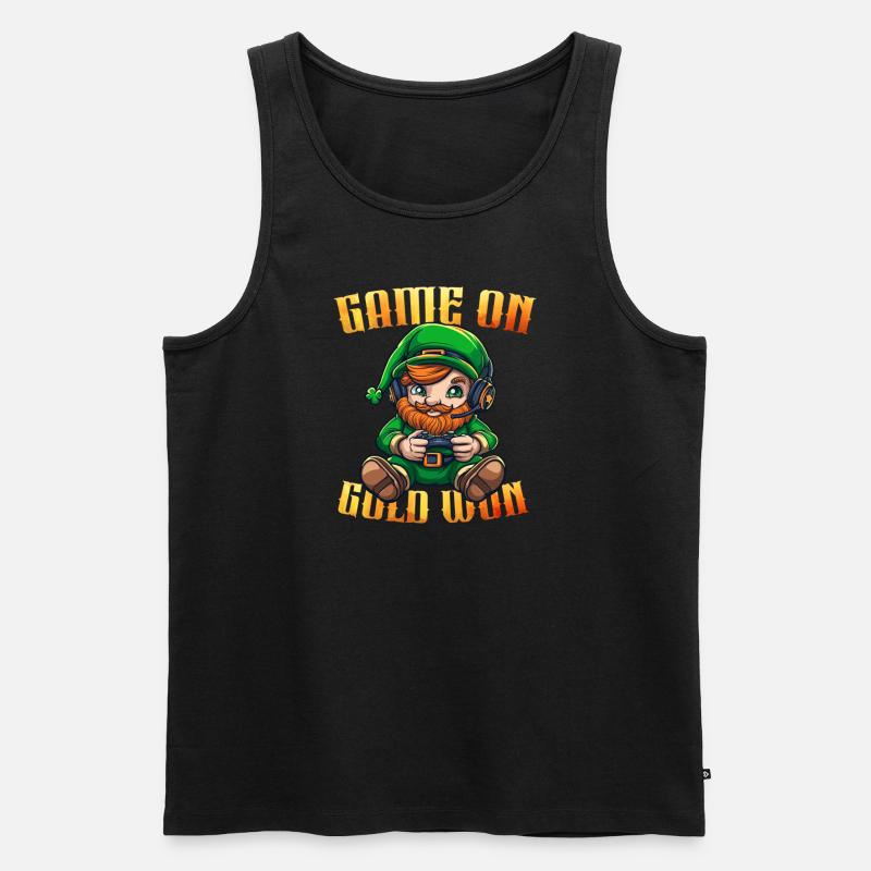 Cute Leprechaun Gamer - Männer Premium Bio Tank Top - Schwarz
