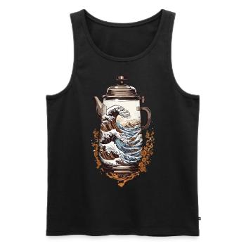 Kaffee Ukiyo-E Welle Kaffeekanne Streetwear - Männer Premium Bio Tank Top - Schwarz - Vorne - Michal (187cm)