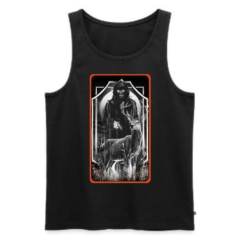 horreur, halloween, fantôme, cerf, mort, nature sauvage, occulte - Débardeur bio Premium Homme - noir - Devant - Michal (187cm)