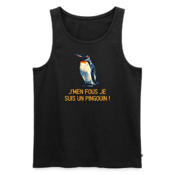 J'men fous je suis un pingouin ! - Débardeur bio Premium Homme - noir - Devant - AI Model Male 178 light (178cm)
