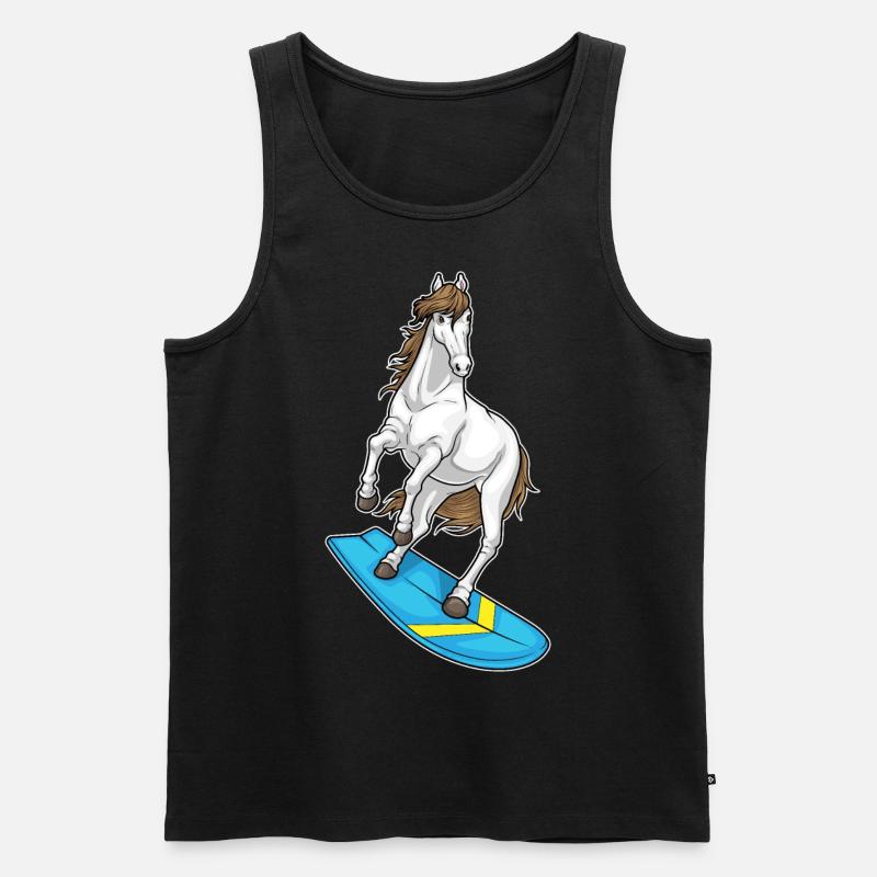 Pferd Surfer Surfbrett - Männer Premium Bio Tank Top - Schwarz