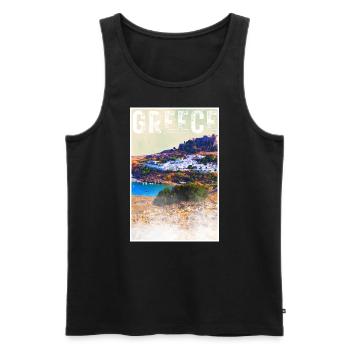 Greece Vintage Reiseposter mit der Stadt Lindos - Männer Premium Bio Tank Top - Schwarz - Vorne - AI Model Male 178 light (178cm)