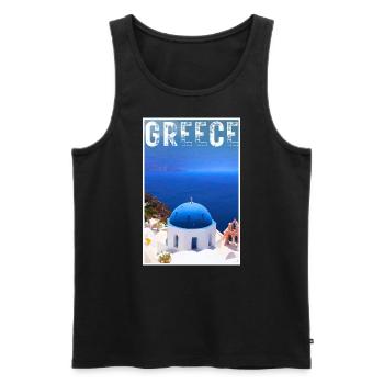 Affiche de voyage vintage en Grèce avec la ville de Santorin - Débardeur bio Premium Homme - noir - Devant - Michal (187cm)