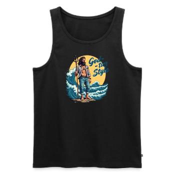 God Tier Style - Hipster Poseidon - Männer Premium Bio Tank Top - Schwarz - Vorne - AI Model Male 178 light (178cm)